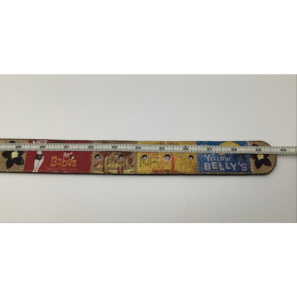 Vintage Fossil Graphic Leather Belt Beach Novelty Pin Up Waves and Babes sz M - Picture 5 of 7